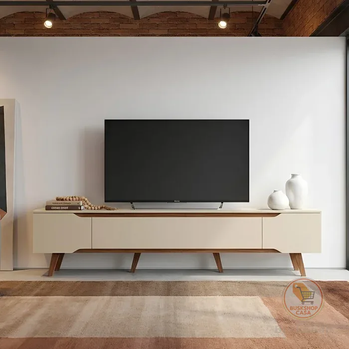 Rack Retrô para TV até 70 polegadas, Pés em Madeira Maciça Shop 2,20m – Moderno e de Alta Qualidade