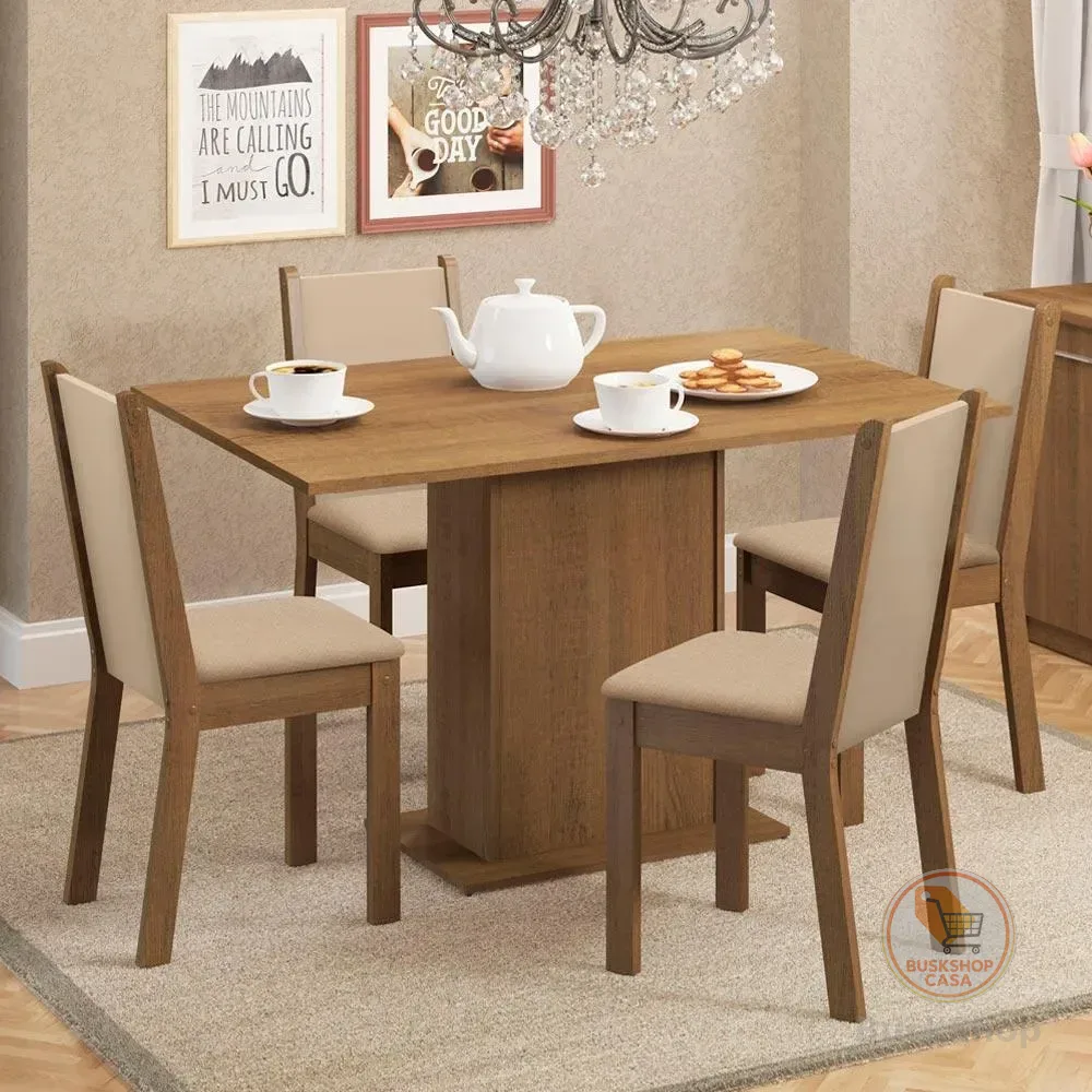 Sala De Jantar Madesa Talita Mesa Tampo Madeira 4 Cadeiras Cor Rustic/Crema/Pérola Desenho do tecido das cadeiras Liso