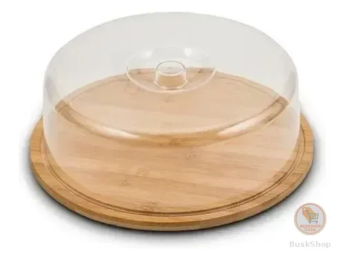 Boleira Bambu Com Tampa Acrílica Cozinha Decoração Bolos