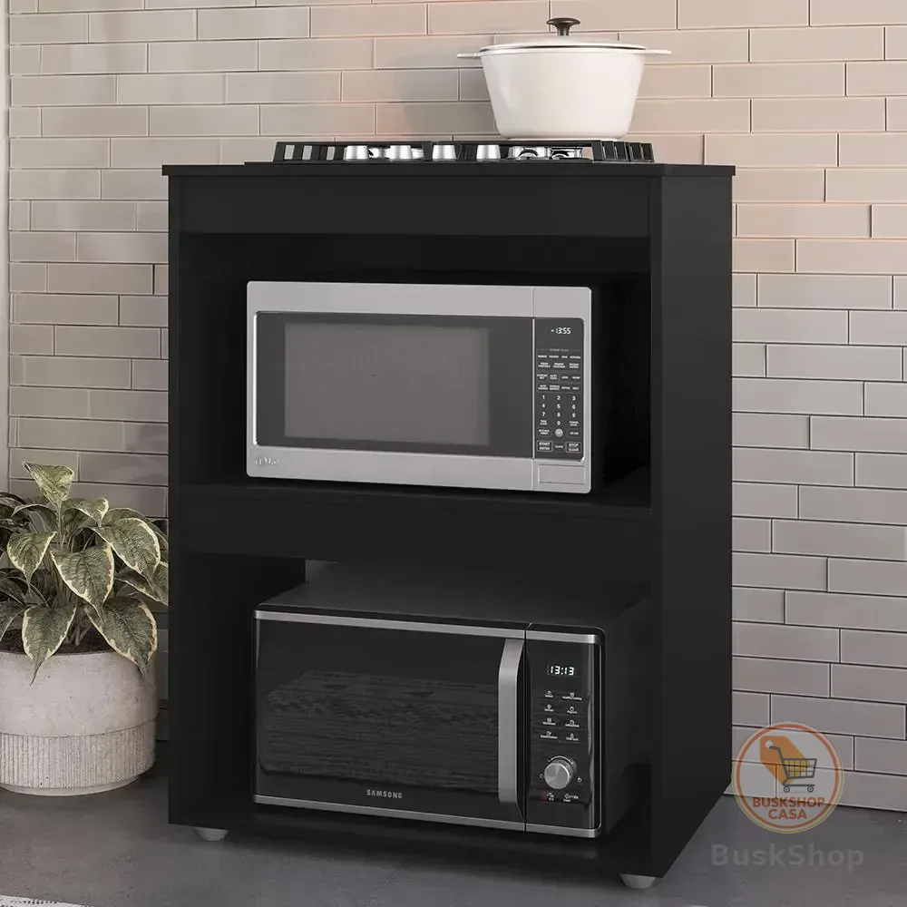 Balcão Adriana para Cooktop e Micro-ondas 75cm, Preto – AJL Móveis