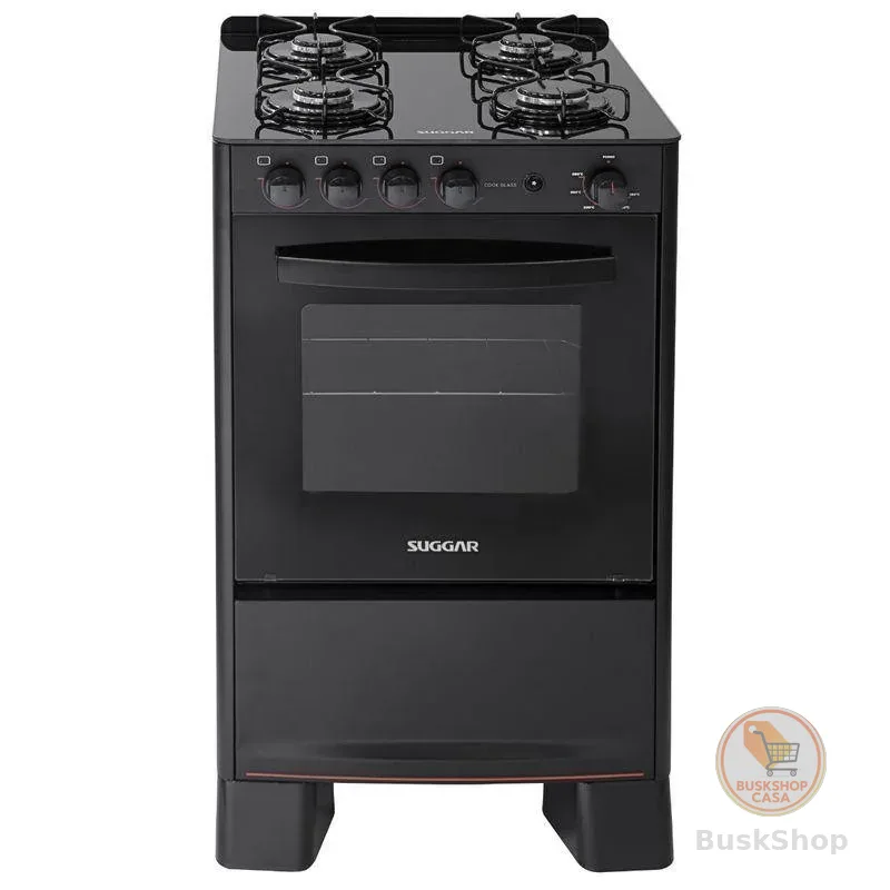 Fogão 4 Bocas Suggar Cook Glass Mesa de Vidro Preto Bivolt - Fgvcg410pt