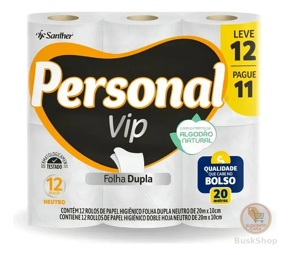 Papel Higiênico Personal Vip Folha Dupla Neutro Kit Com 12 Unidades Super Macio