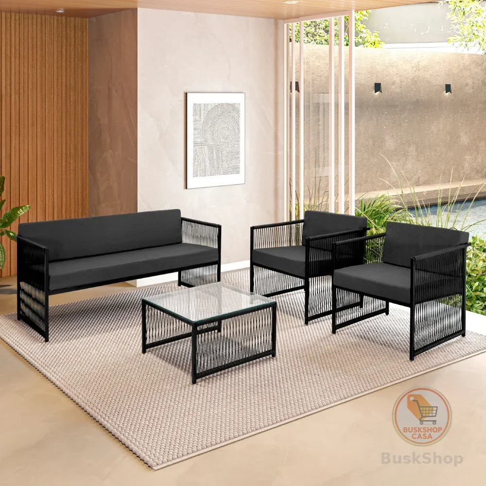 Conjunto para Área Externa de Fibra Sintética - 02 Poltronas Namoradeira Mesa de Centro Santiago