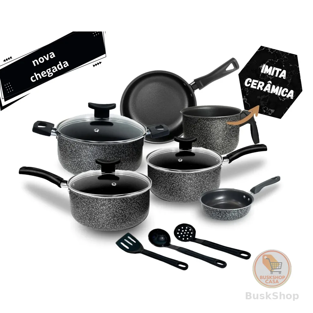 Jogo de Panelas Elegance Antiaderente Teflon 9 Peças Tampa Vidro