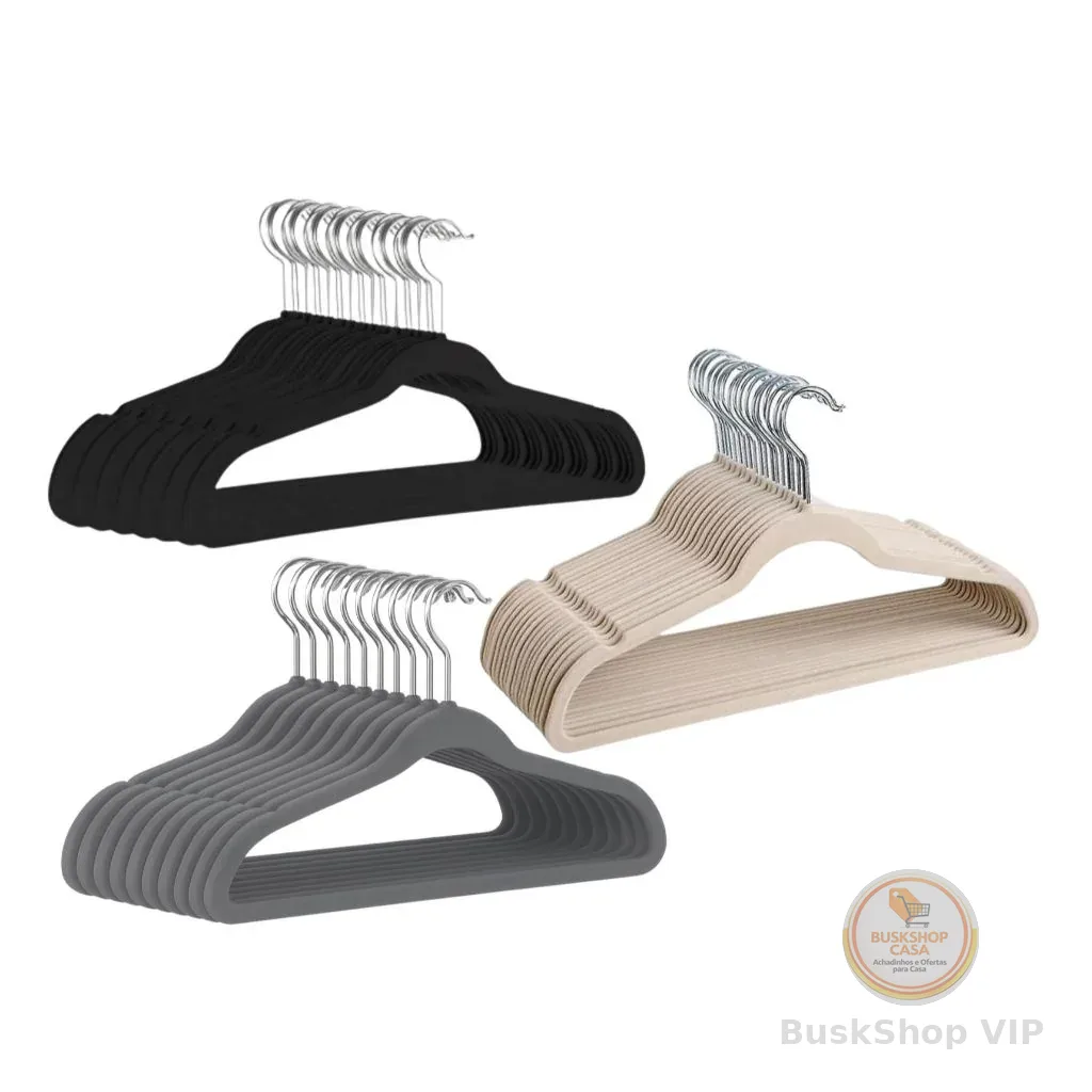 🛍 Kit 50 Cabides Reforçados de Veludo  Slim Adulto Antideslizante Ultrino Bege e  Cinza e Preto