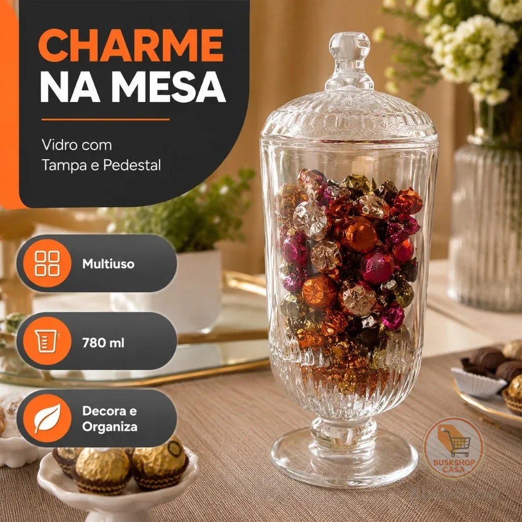 Bomboniere com Pedestal de Vidro  Para Mesa e Decoração