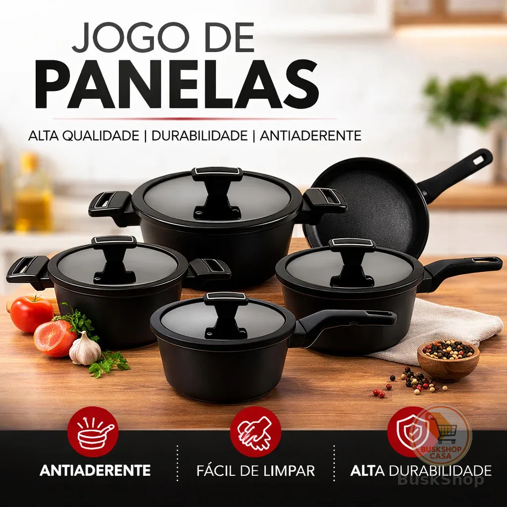 Jogo 5 Peças de Panelas Hauskraft Manhattan Antiaderente Indução e Gás Premium