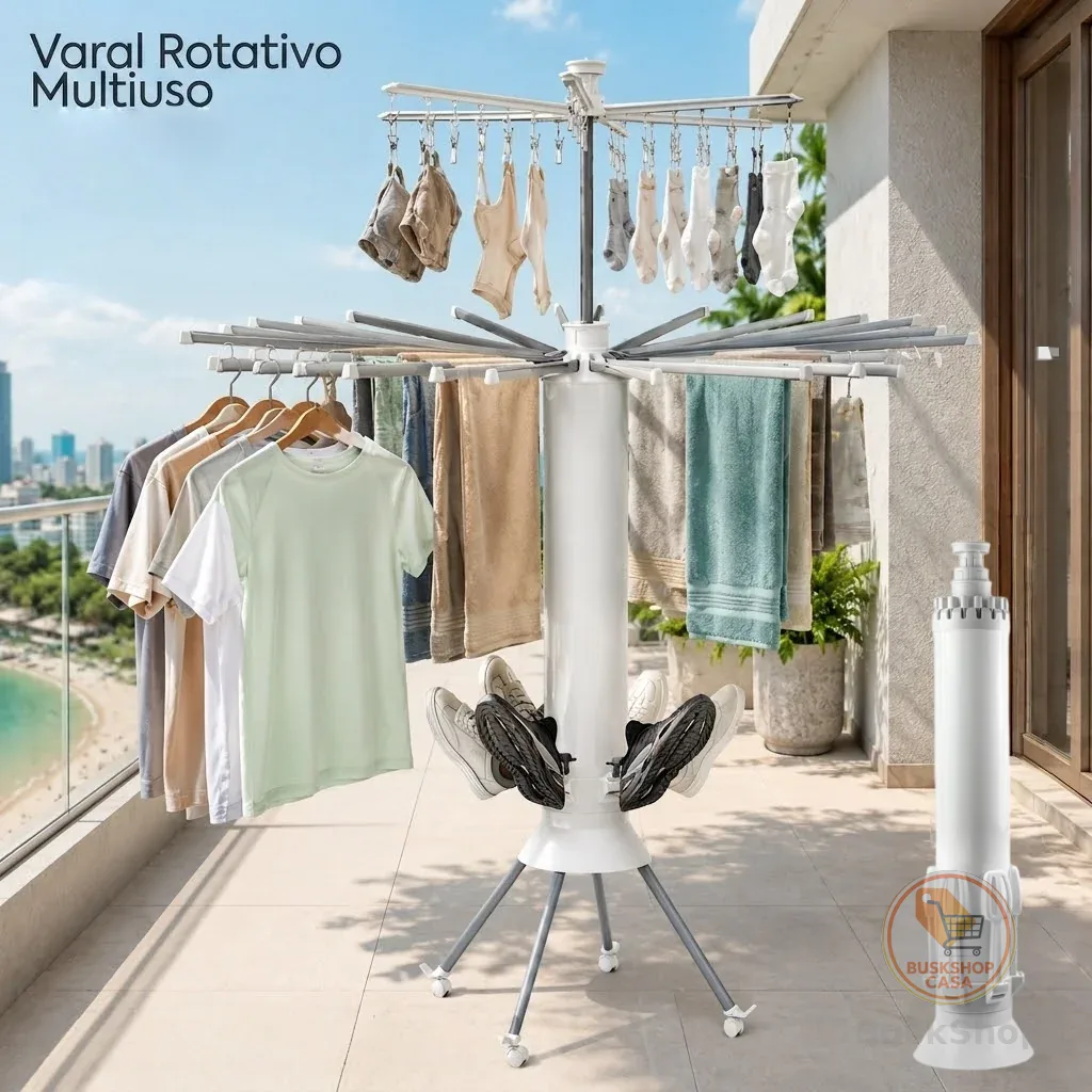 Varal Retrátil de Chão Vertical Inox com Rodinhas Organizador de Roupas Cabideiro Multiuso para Casa e Apartamento