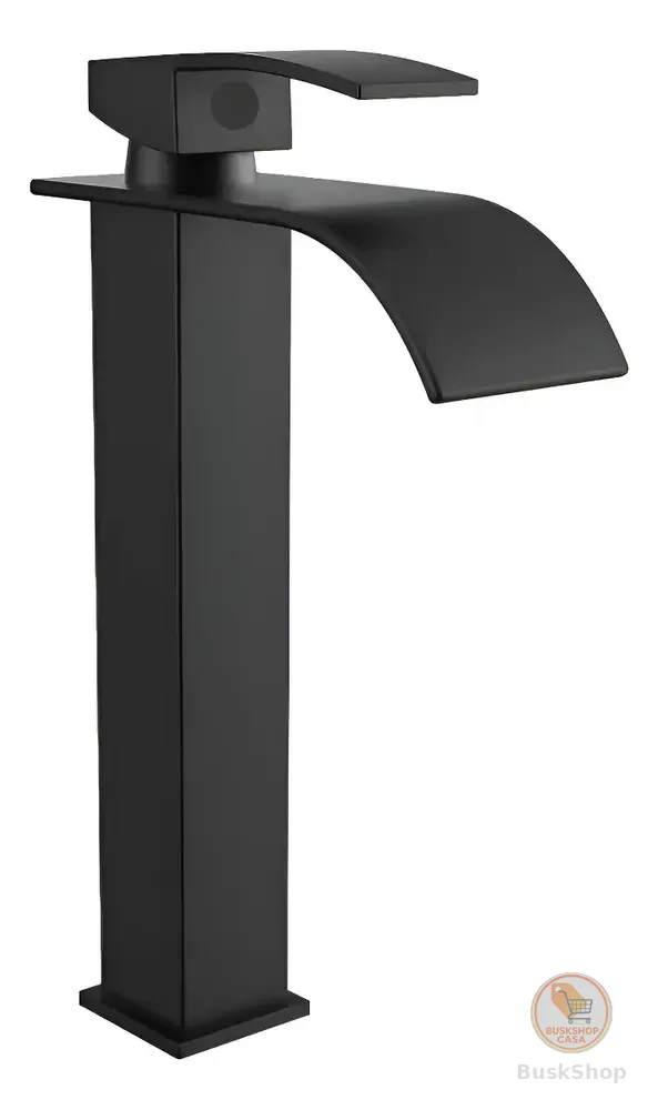 Torneira Banheiro Cascata Alta Inox Misturador Monocomando Preto Fosco