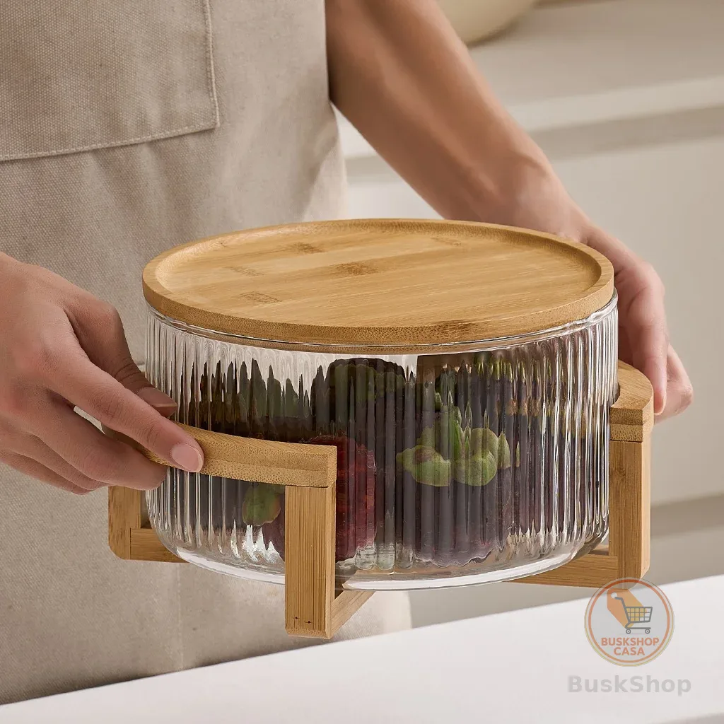 Conjunto De Saladeira De Vidro Extra Grande De 1.8L/3L Com Tampa E Base-Tigelas De Mistura De Frutas Vegetais Seguras Pa