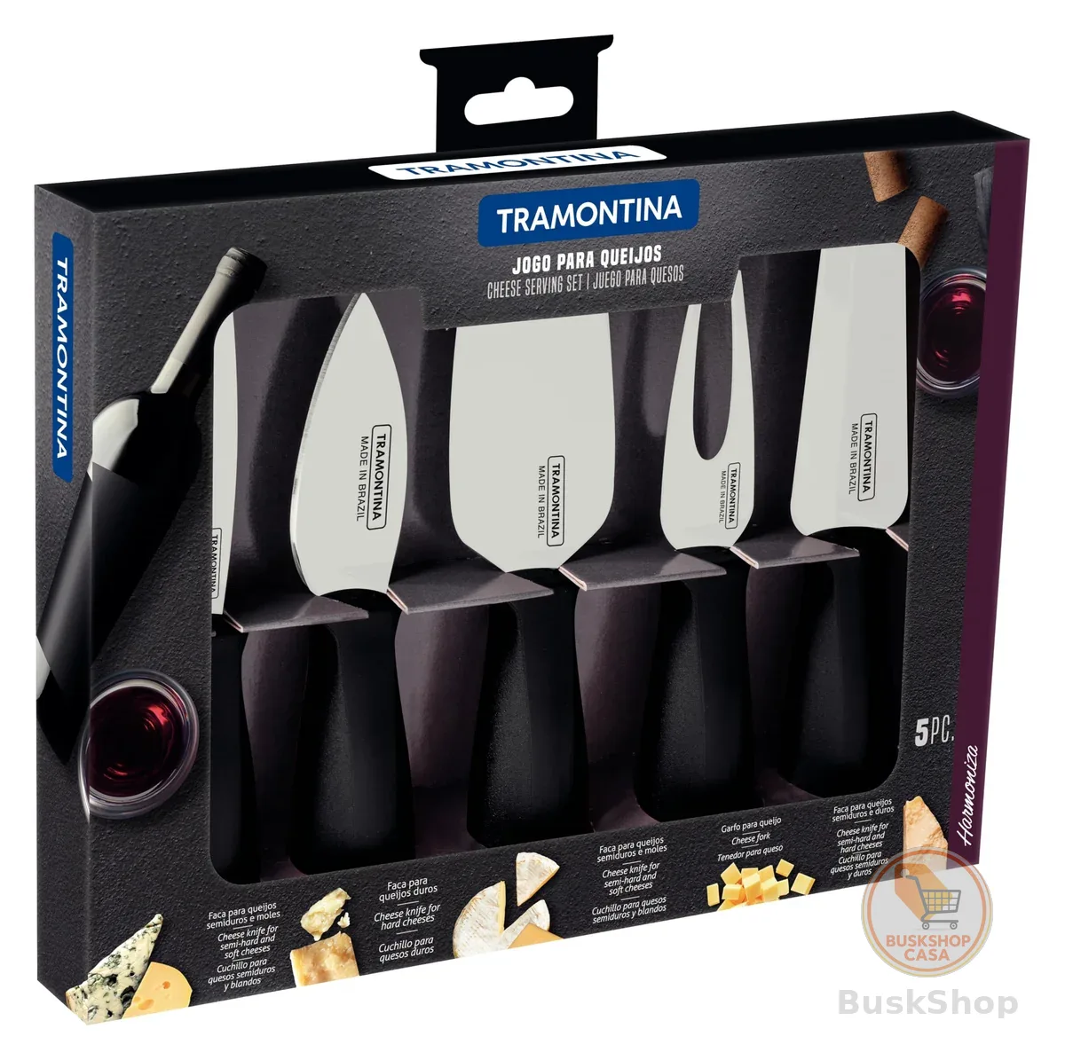 Jogo Para Queijo 5 Peças Tramontina Preta