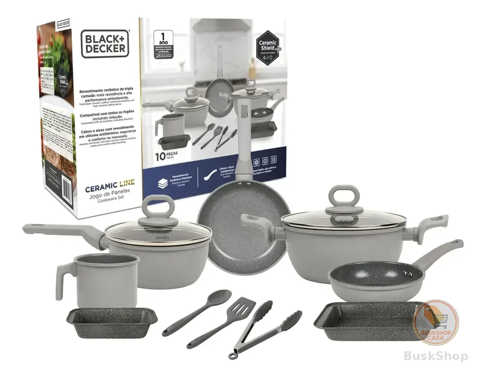 Jogo Panelas 10 Peças Indução Gás Cerâmica Black Decker Cinza