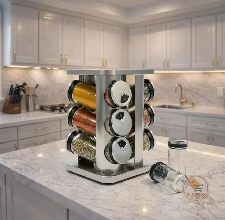 Porta Condimentos Giratório Inox 12pote De Vidro Inox