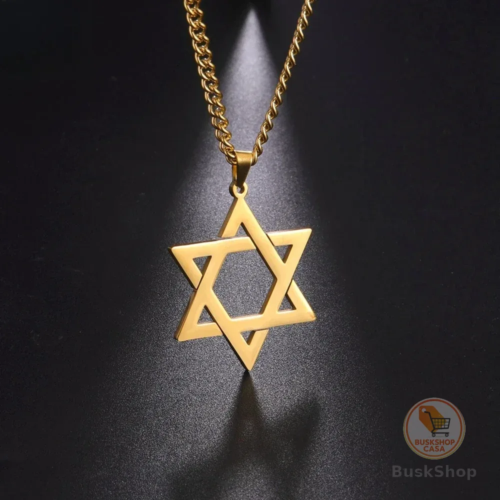 Colar com Pingente Estrela de Davi em Aço Inoxidável para Homens, Joia Hexagrama Estrela de Davi, Corrente Vintage, Religiosa Judaica