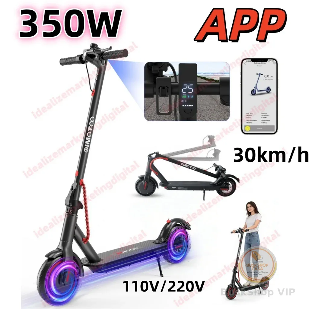 350W Patinete Elétrico 120kg 25km de Autonomia Motor 30km/h, Dois Tipos de Freios