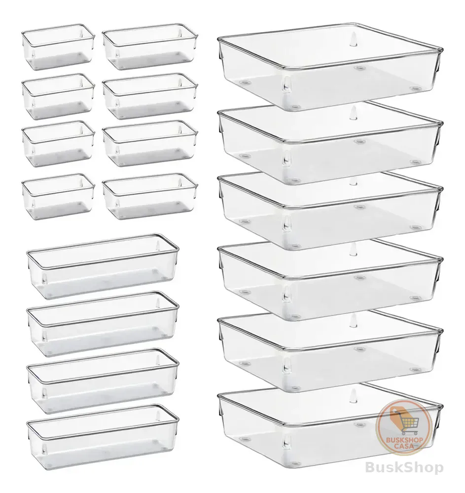 Kit 18 Organizador Multiuso Modular Gavetas Rebirth Acrílico Cristal