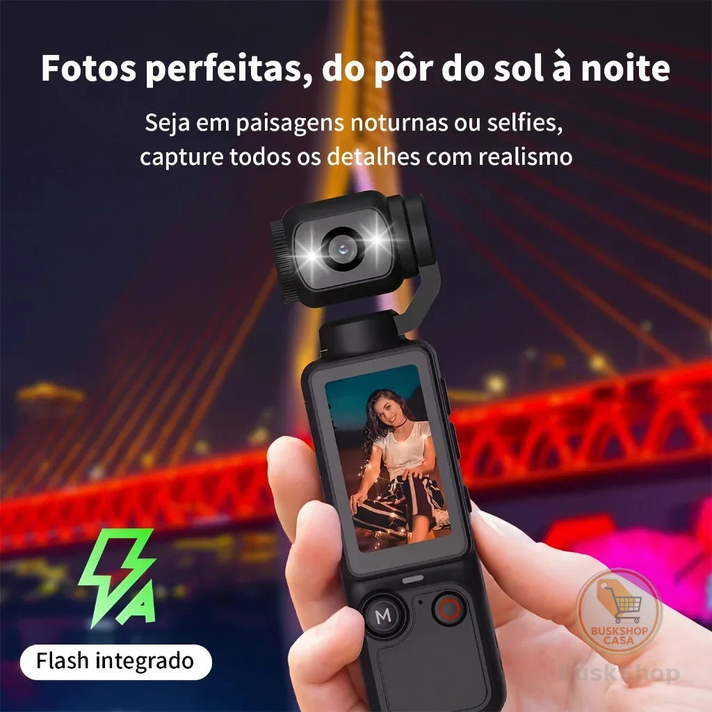 Câmera Multifuncional Portátil 1.9" HD 180° Lente Giratória 2000mAh 128GB Flash Selfie - 172g