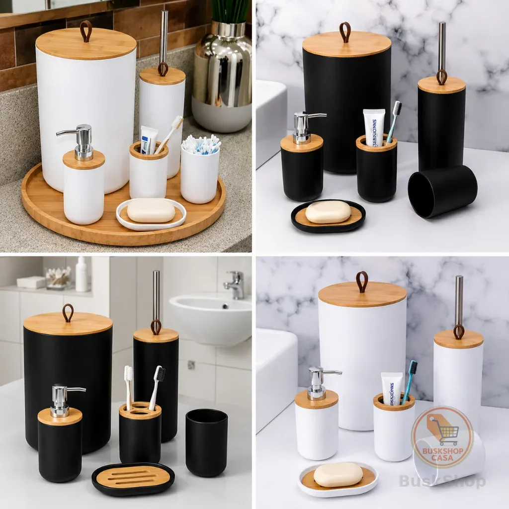 Kit de Banheiro Completo 6 Peça Kit Banheiro Acessórios Porta Sabonete Liquido Banheiro Porta Escova