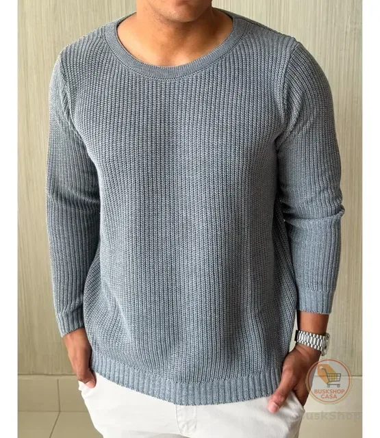 Suéter Masculino Lã Tricot Blusa De Frio Social Manga Longa