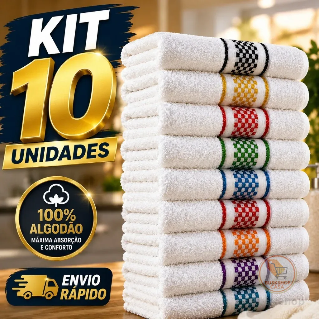Kit 10 Pano De Copa Atoalhado Luma Xadrez Jacquard 45x70cm Sortidos