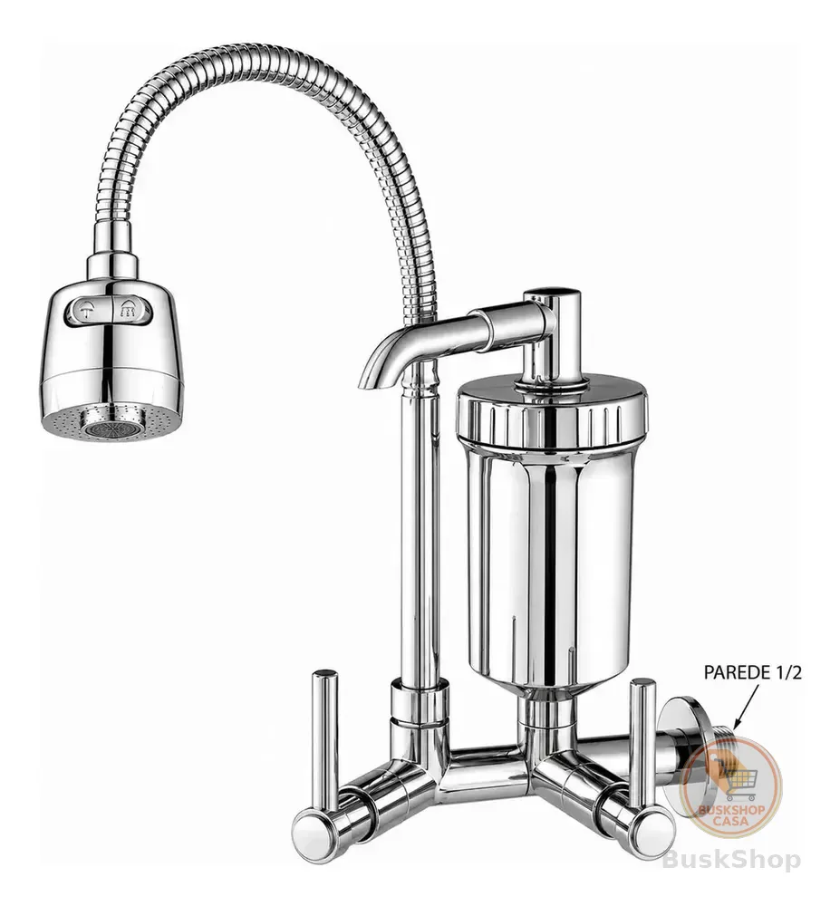 Torneira Com Filtro Com Purificador de Agua Gourmet Tubo Flexível e Bica Movel De 1/4 Volta Cromada A Mais Vendida Cromado Brilhante