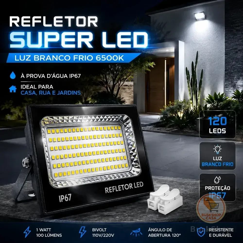 Kit 2 Refletor Super Led 400w Ip67 Holofote Bivolt Prova D'água Branco Frio 6500k Preto
