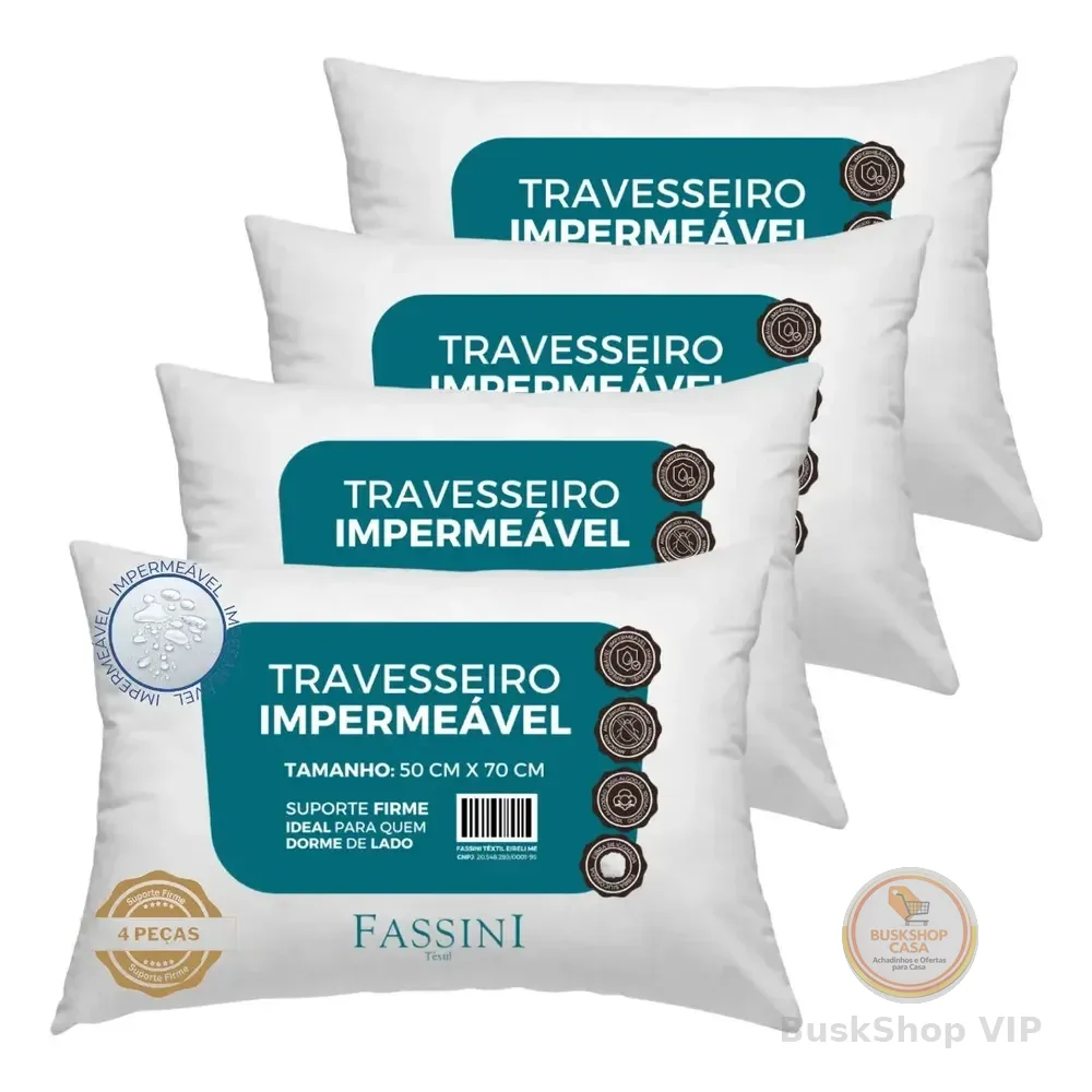 > 4 Travesseiros Antialérgico Impermeável 50x70 Super Macio Branco