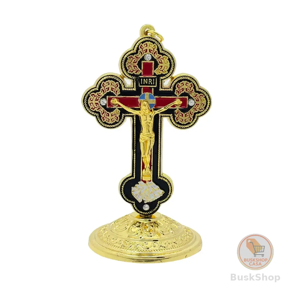 Novo Crucifixo Católico de Mesa 2026 com Esmalte Dourado, Cruz de Altar com Corpus de Jesus INRI, Decoração Religiosa para Igreja e Casa, Presente Cristão
