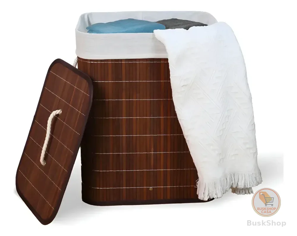 KONTUZ cesto de roupa suja de bambu com tampa e alças 50l cor Marrom