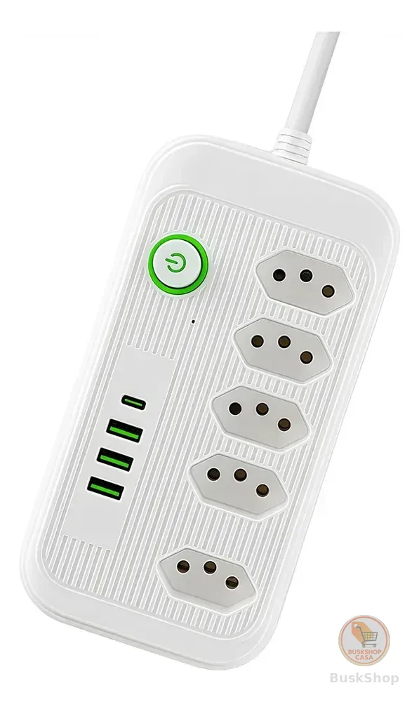 Extensão 5 Tomadas E 3 Usb 1 Pd Led Bivolt Power 110v/220v Branco 127/220v