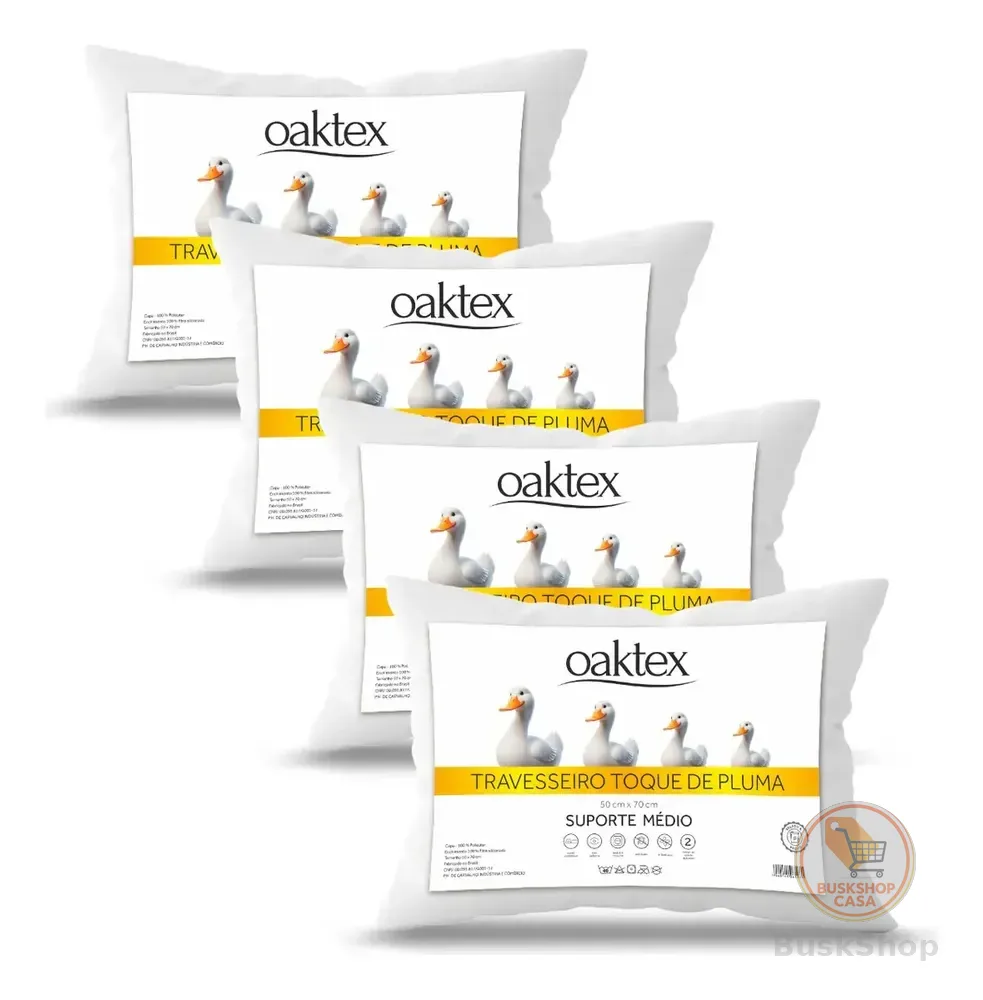 Kit 4 Travesseiros Oaktex 50x70 Antialérgico Fibra Siliconada Branco