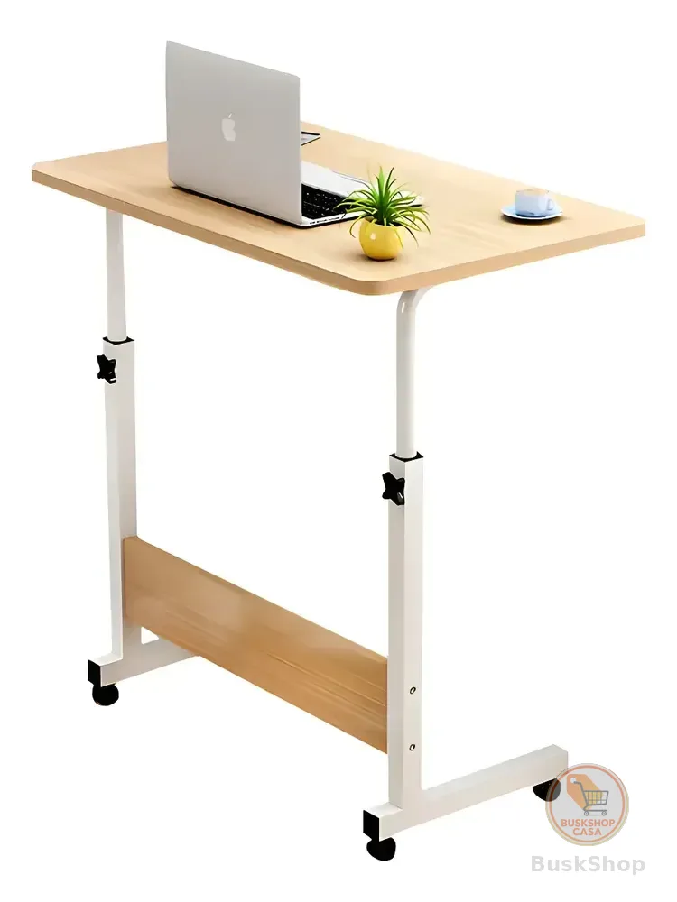 Mesa Lateral Ergonômica Multiuso Com Altura Regulavel E Rodinhas Mesinha Notebook Laptop Cama Sofá Ajustavel Cor Madeira Luvinco