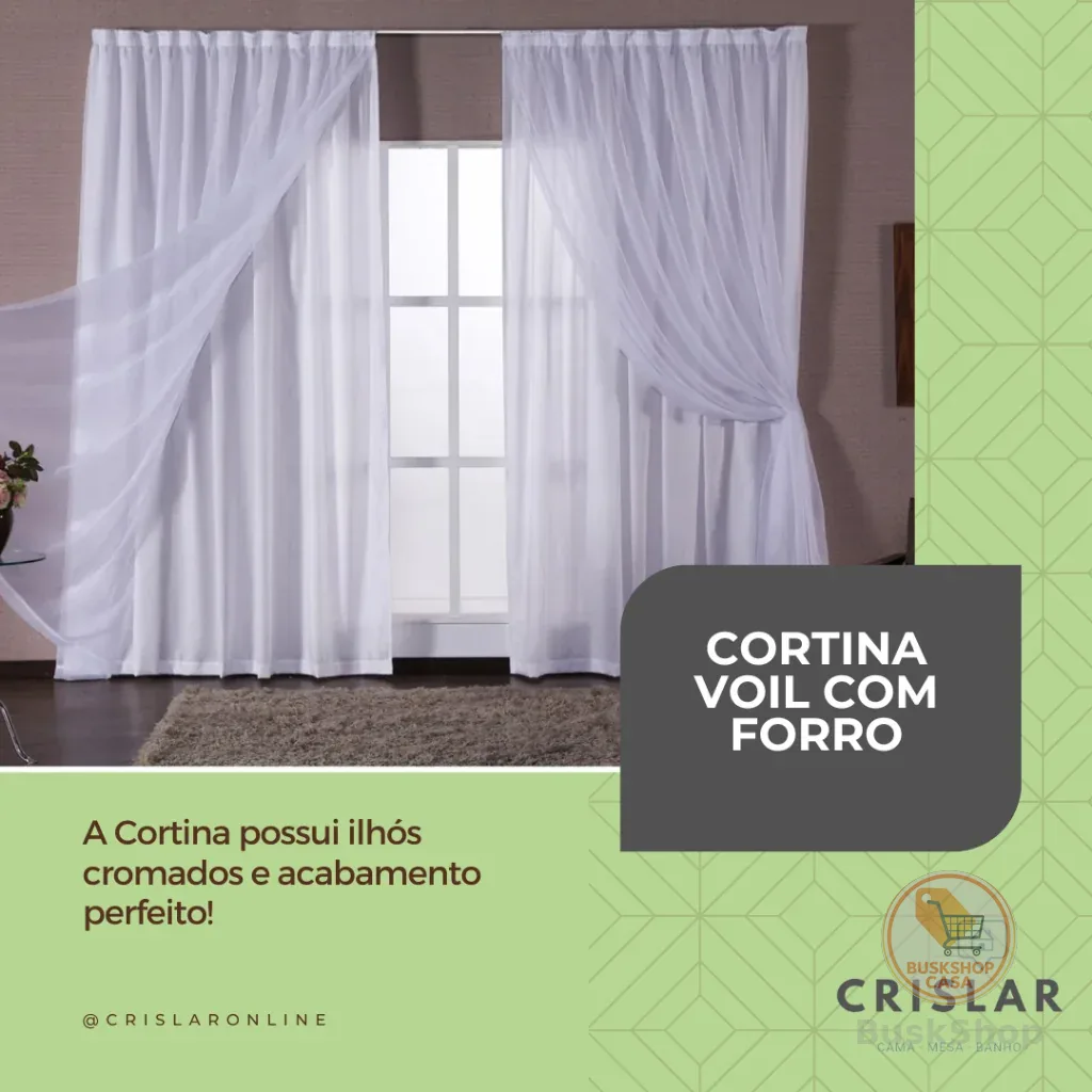 Cortina de Voil com Forro semi blackout para sala/quarto