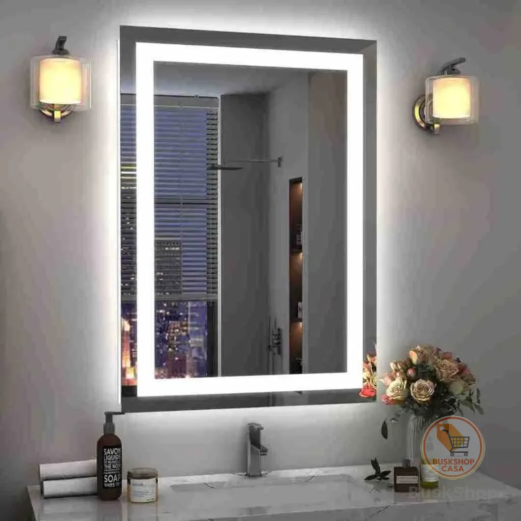 Espelho LED Retangular 80x50 cm Jateado | Espelho para Banheiro Lavabo Penteadeira