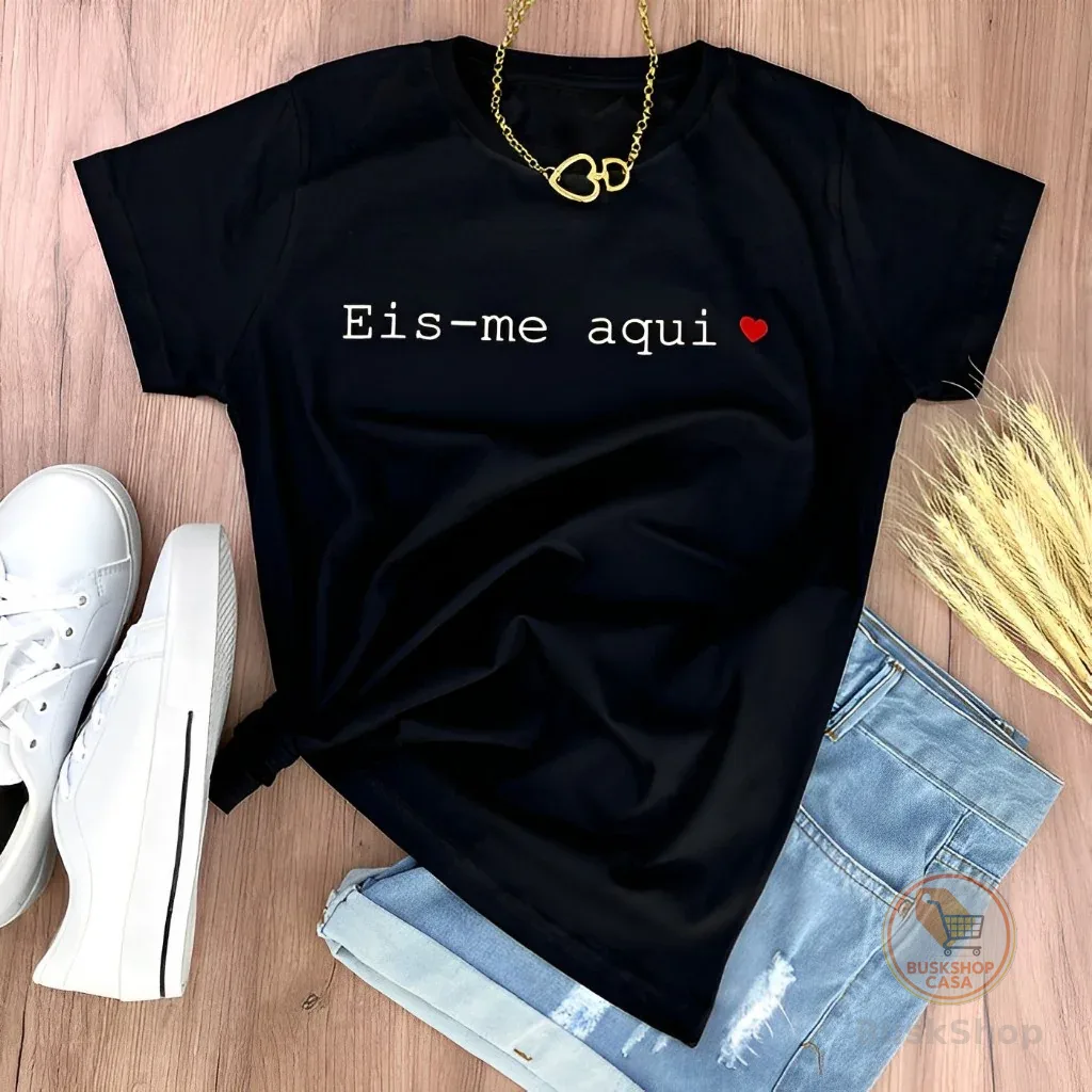 Camiseta Eis-me Aqui Moda Evangélica T-shirt Feminina Baby Look Algodão Macio Gospel Estilo e Fé
