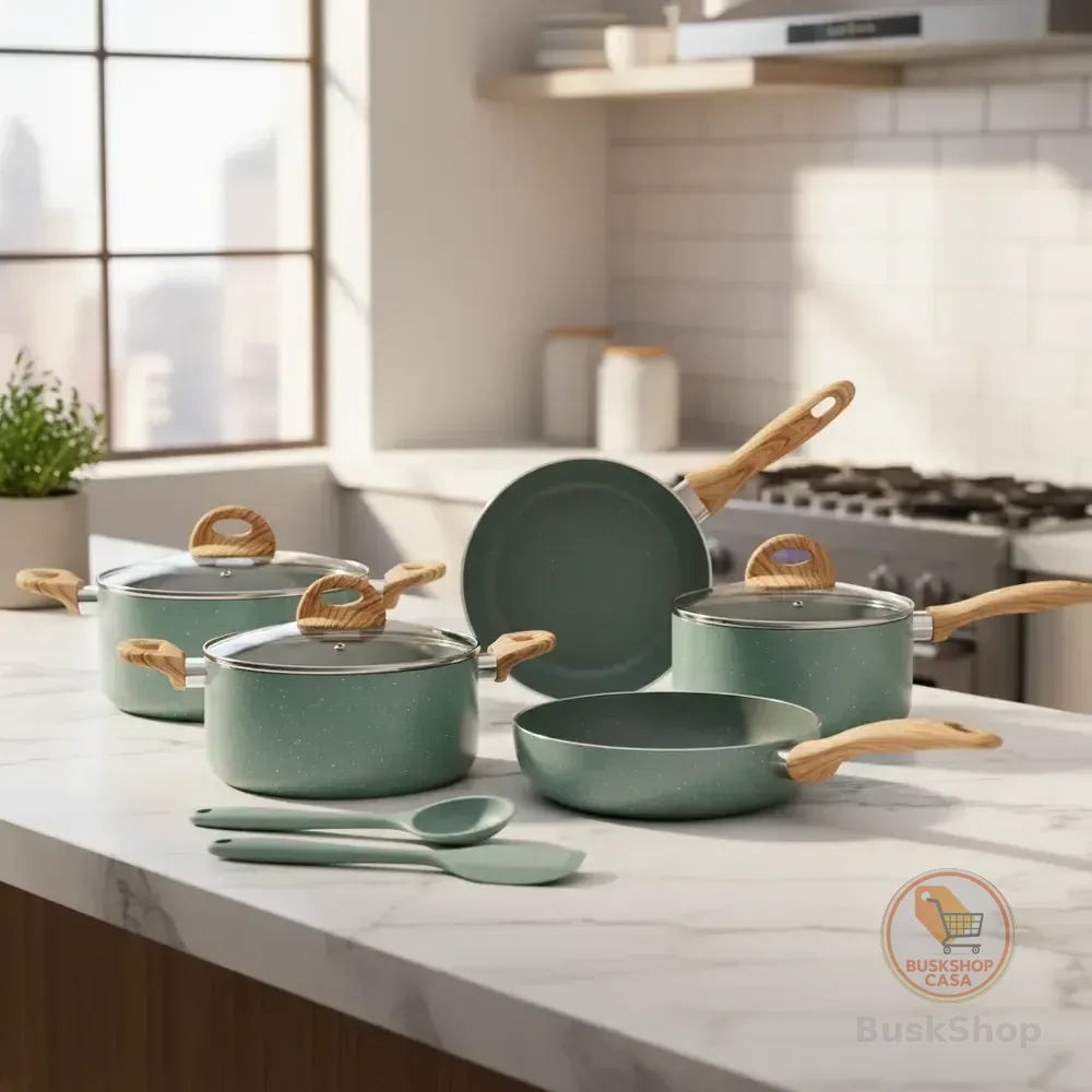 Panelas 5 Peças Indução Brinox + Utensílios Verde Botanika