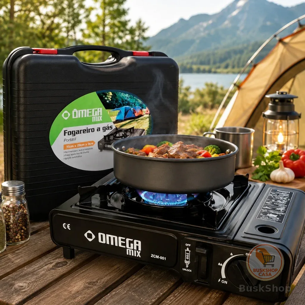 Fogareiro Portátil a Gás Camping com Maleta Fogão Compacto para Pesca Trilha e Viagem
