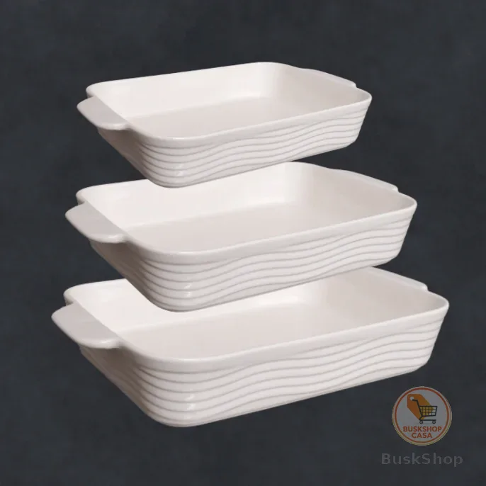 Travessa Assadeira Refratárias Alça Porcelana Branca