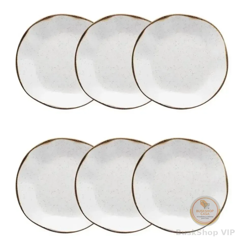 Conjunto De 6 Pratos Fundos 22,5cm Ryo Maresia Branco E Marrom