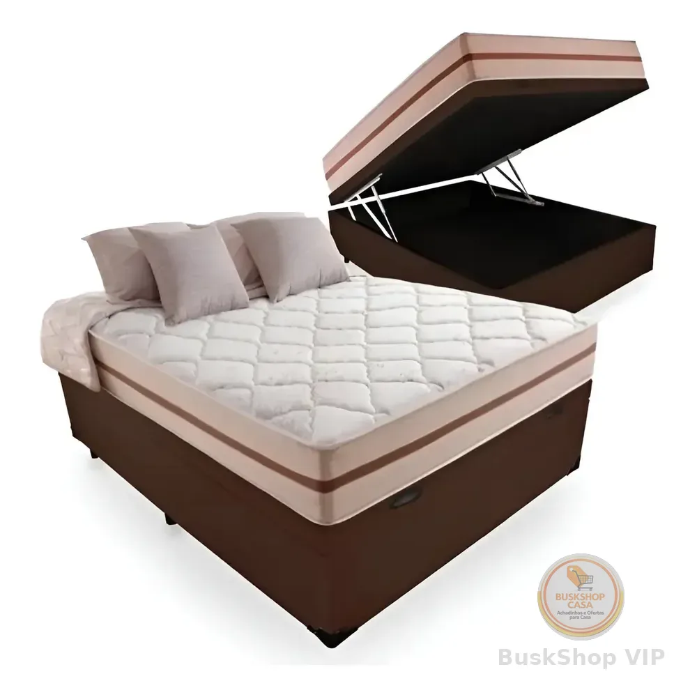 Cama Box Baú Casal Com Colchão Pillow Angel Molas Ensacadas Cor Marrom