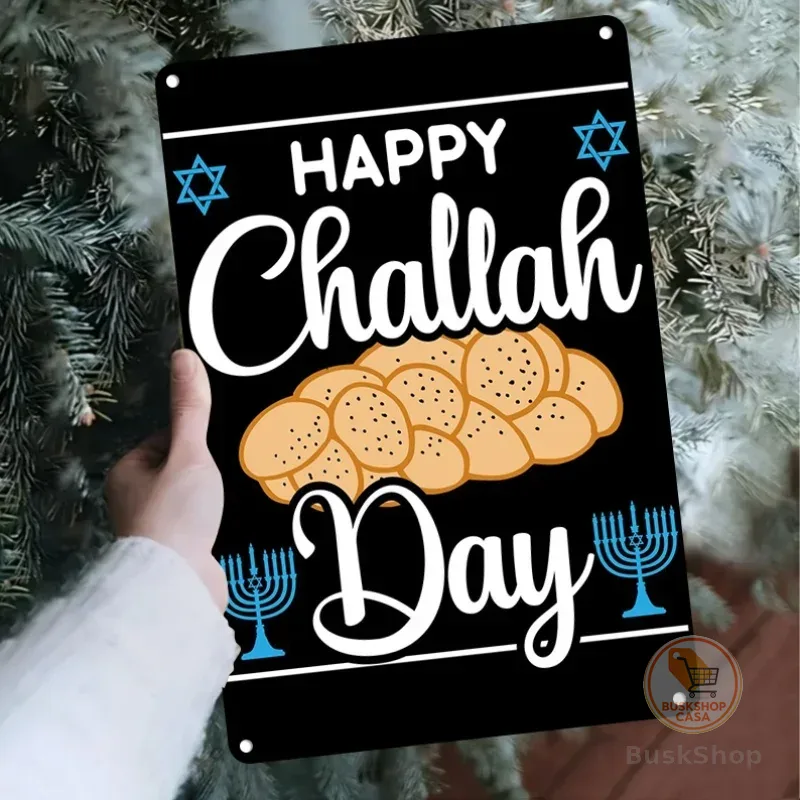 CIFBUY Arte de Parede Vintage Judaica em Alumínio com Challah e Menorah, Decoração Metálica Impermeável para Casa, Cozinha e Sala de Jantar