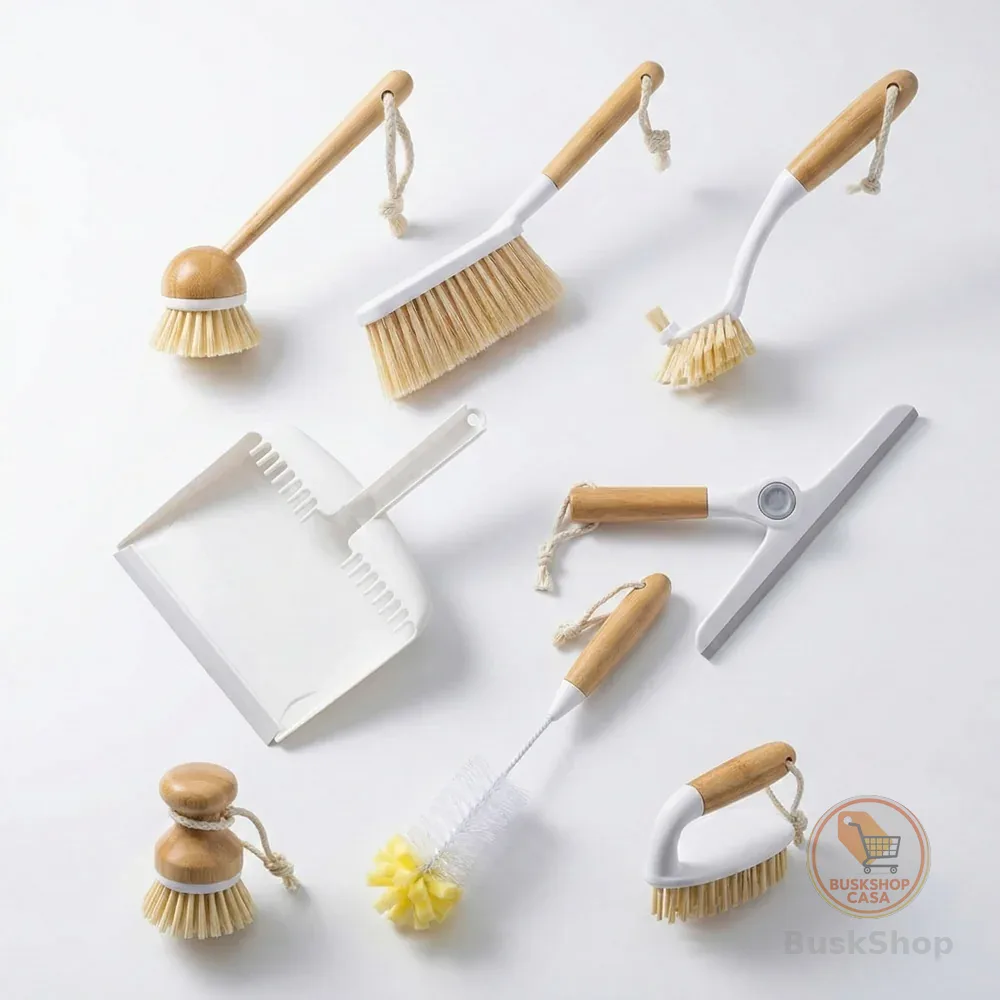Kit De Limpeza Multiuso 8 em 1 Bambu Artiko Arbo Escovas Rodo Pá
