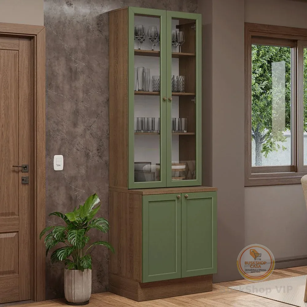 Kit Balcão + Cristaleira 70 cm Rustic/Verde Vik Madesa 02