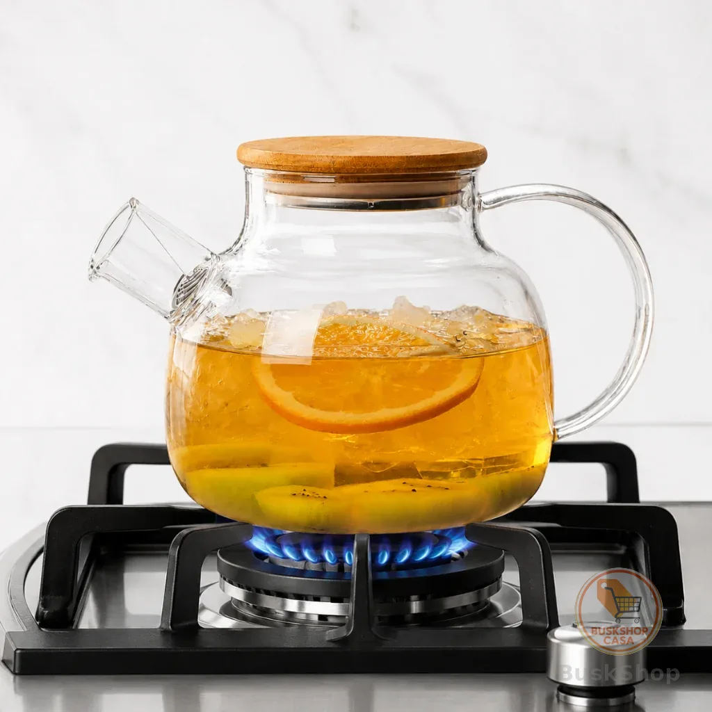 Chaleira Luxo Vidro Borossilicato Âmbar Bule com Tampa 1 Litro Jarra Chá Suco Decorativa