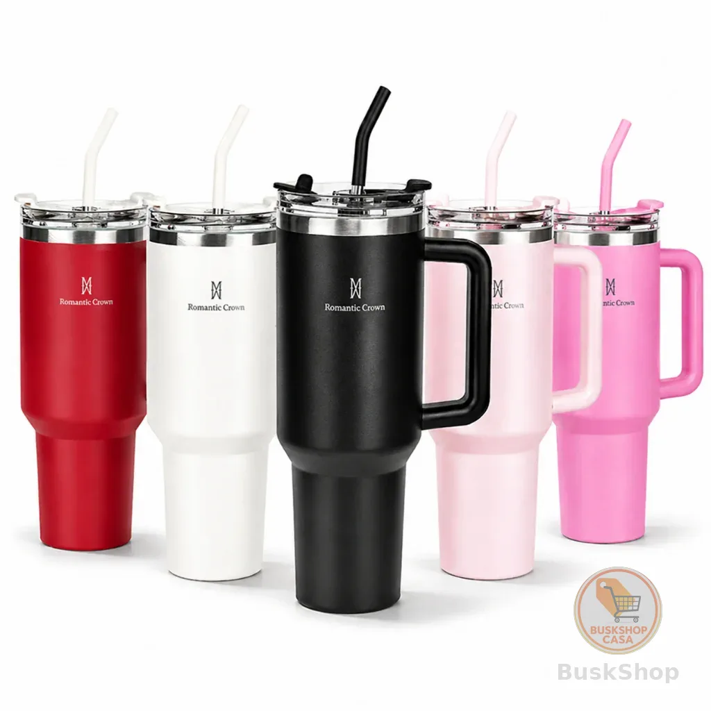 ROMANTIC CROWN Copo Térmico Portátil 1200ml/600ml com Tampa e Canudo Garrafa Térmica Inoxidável À prova de vazamentos