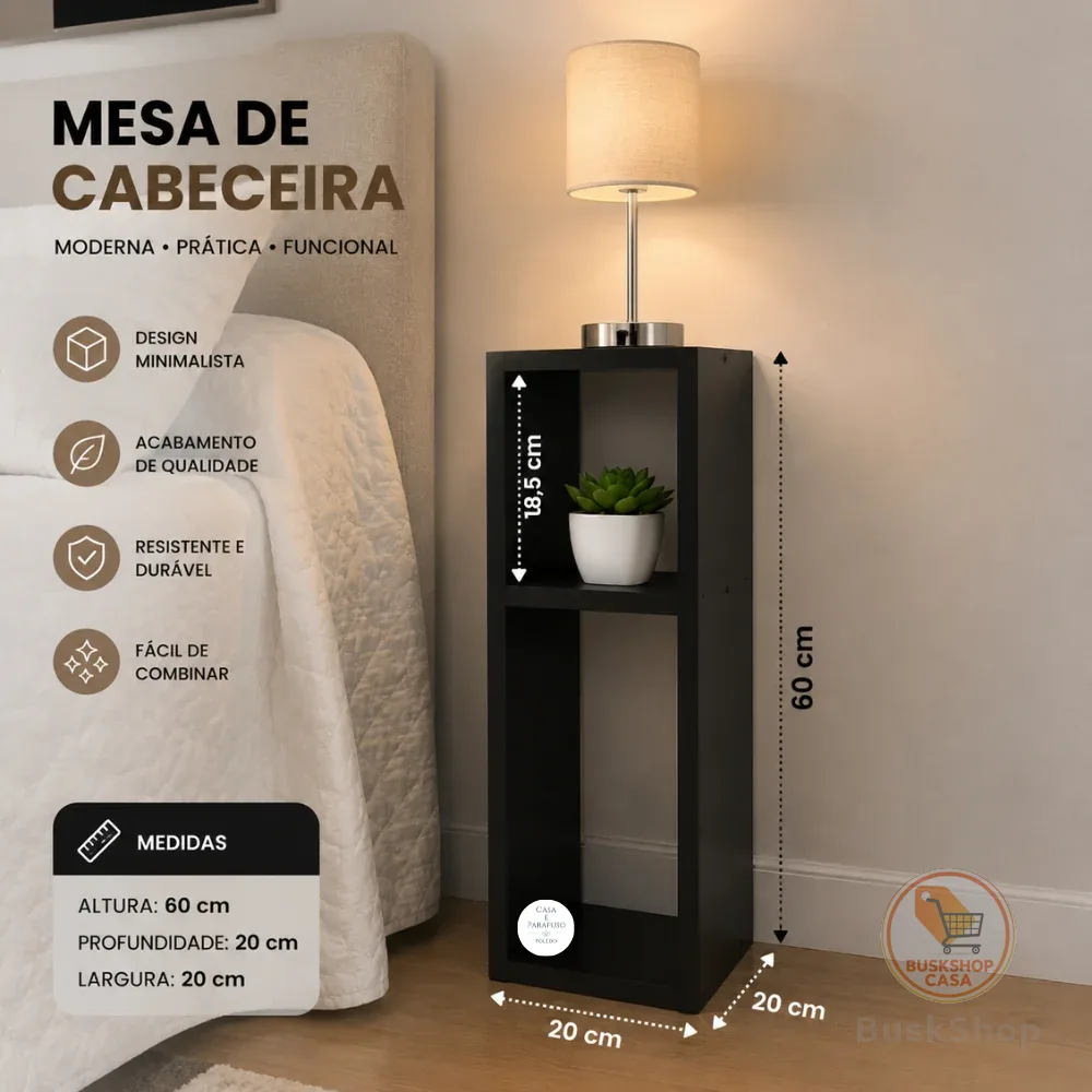 Mesa de Cabeceira Com Nicho Organizador Compacta para Quarto Moderno - 44