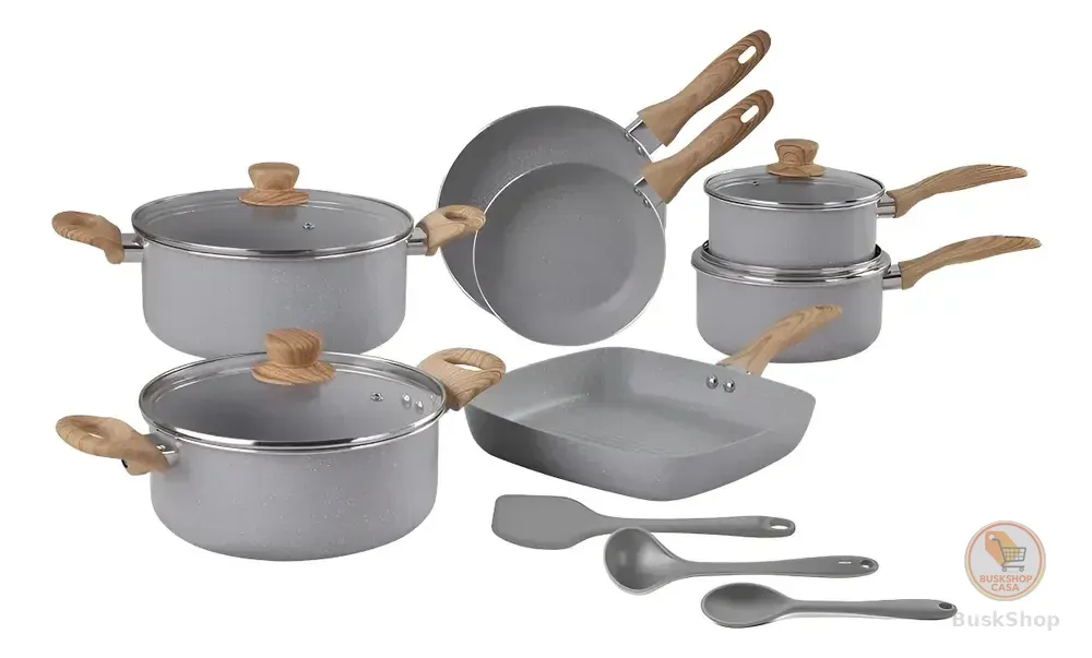 Jogo De Panelas Easy Gris Indução + Utensílios 10 Pçs Brinox Cinza