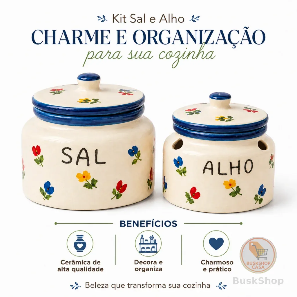 Porta Alho E Saleiro Cerâmica Artesanal E Organizador Decorativo Presente Para Cozinha Bancada Mesa.