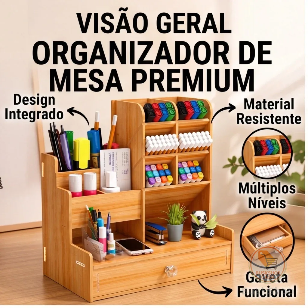 Suporte de Armazenamento para Mesa Organizador Multiuso Resistente para Casa Escritório Loja Escola