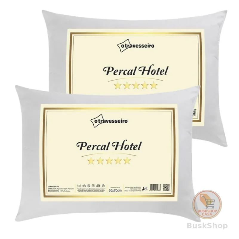 Kit 2 Travesseiro Luxo Percal Hotel 100% Fibra Siliconada Toque macio Lavável